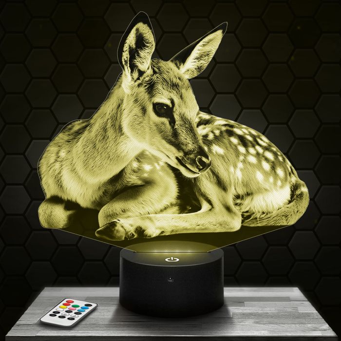 Lampe 3D - Faon - Jouet Figurine Cadeau Faon - Veilleuse Led Tactile avec socle au choix et télécommande