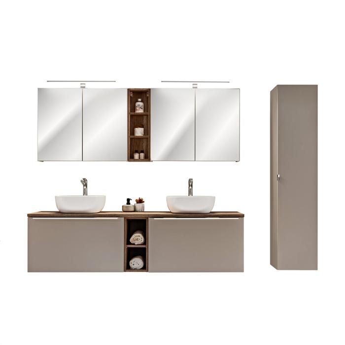 Ensemble Meubles Salle de Bain - OTITEC - BOLD TAUPE - 180 cm - Double Vasque - Miroirs LED Ensemble Meubles Salle de Bain - OTITEC - BOLD TAUPE - 180 cm - Double Vasque - Miroirs LED