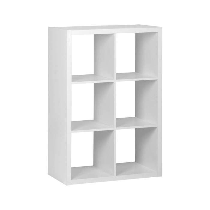 Etagère bibliothèque 2 niveaux 6 compartiments. casiers. effet bois blanc. L 111.2 x P 39 x H 76cm