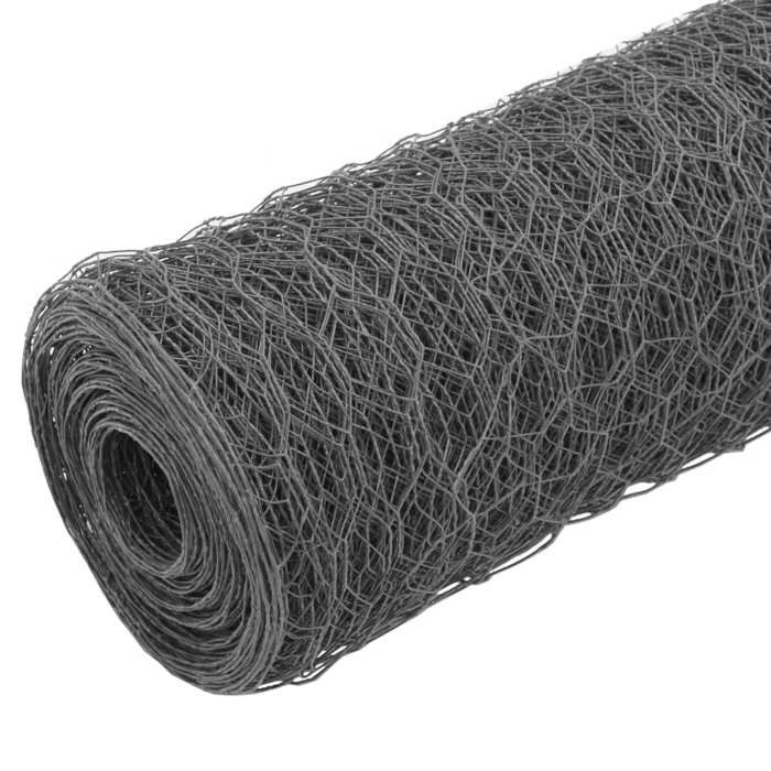 Grillage acier avec revêtement en PVC - GKO - 25x05 m - Gris - Mailles hexagonales - Longueur de la maille 50 mm