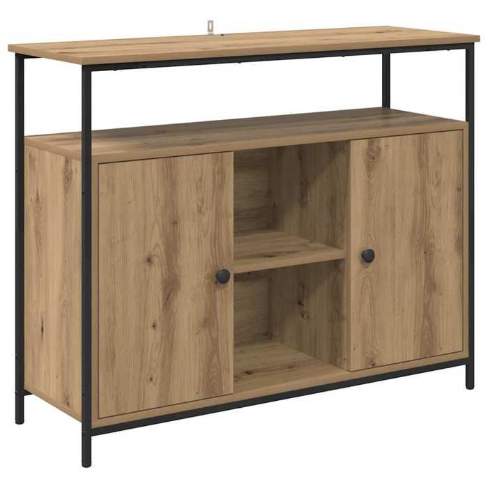 Buffet en bois dingénierie - GKO - Chêne artisanal - 100x35x80 cm - 2 portes - Étagères intégrées - Assemblage requis