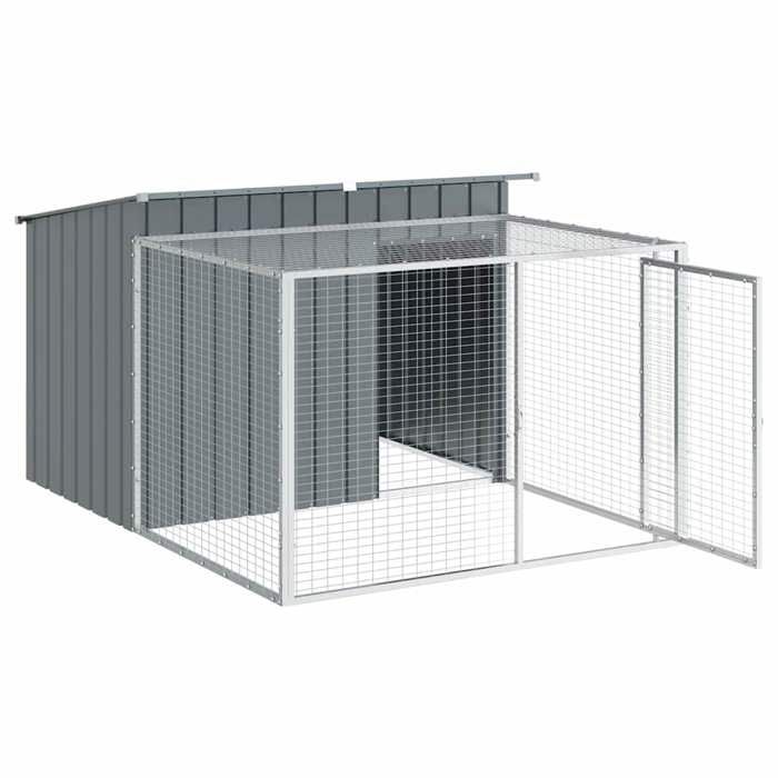 Niche pour chien avec enclos - WIENS - Anthracite - 153x194x110 cm - Acier galvanisé - Enclos étendu - Toit protecteur