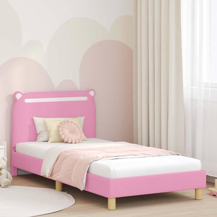 Cadre de lit enfant avec tête de lit - vidaXL - Rose - 90x200 cm - Bois dingénierie - Design bas - Poches de rangement