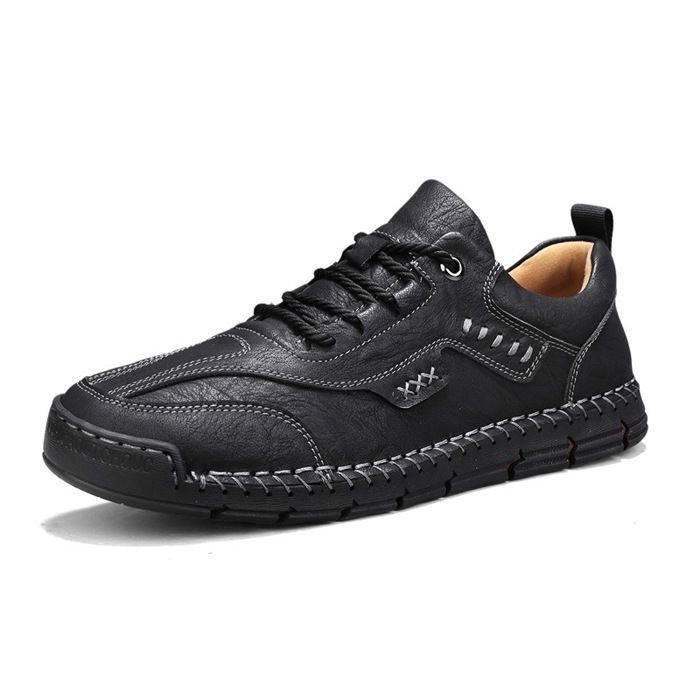 INSFITY Basket Homme en Similicuir Homme Plat Antidérapage Vintage - Noir