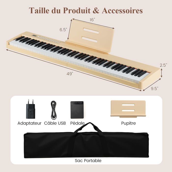 DREAMADE Piano Numérique 88 Touches Pliable Avec Pédale - Clavier Électronique Portable Noir