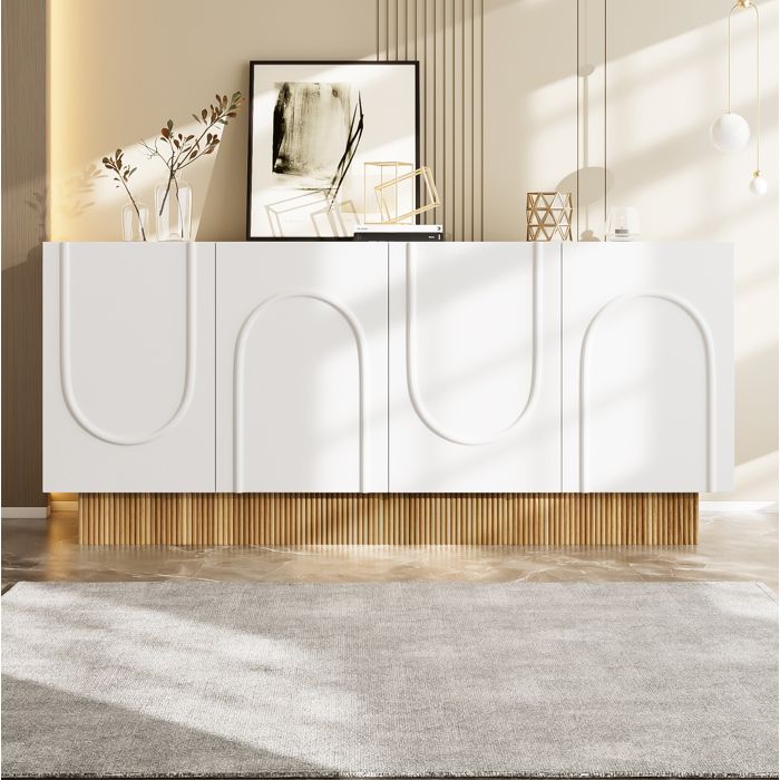 MEUBLIV Buffet moderne avec 4 portes 160×75×38cm en panneau de particules blanc et bois