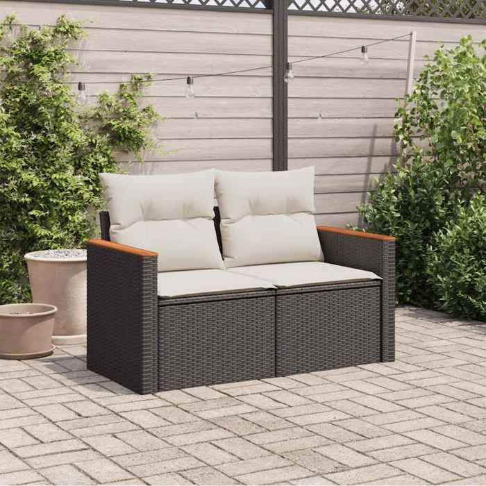 Noir Sofa dextérieur/balcon - ZENCORE® Canapé de jardin - avec coussins 2 places - noir - résine tressée Top230994341