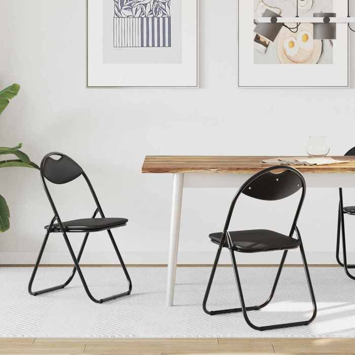2 pcs Chaises de cuisine Noir - Magnifique Chaise plianteClassiquePour salon Noir 48x435x81cm Simili cuir1419