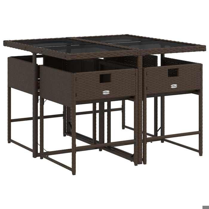83515& Salon de jardin - Ensemble à manger de jardin 5 pcs - Table de repas et 4 chaises de jardin - et coussins marron poly rotin -