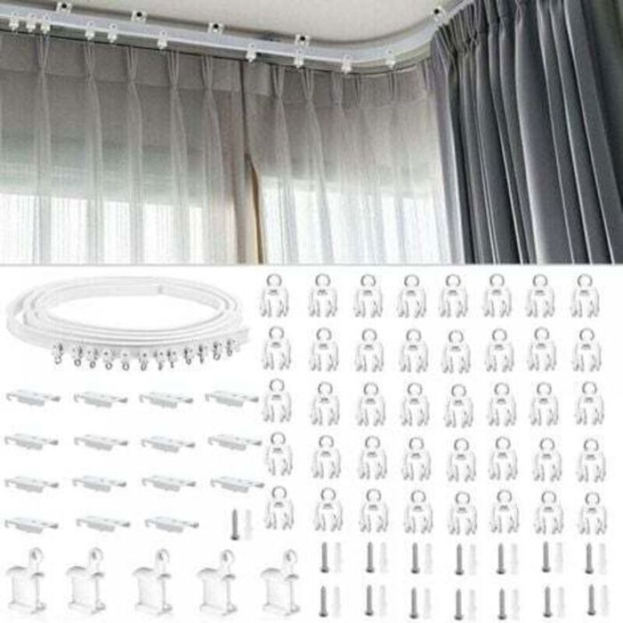Tringle à rideaux Rail de rideau de plafond flexible pour baie vitrée environ 3 m pliable courbe support mural en plastique