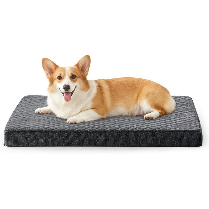 Panier orthopédique chien taille moyenne 74 x 46 x 7 5 cm mousse mémoire intérieur étanche base antidérapante lavable gris