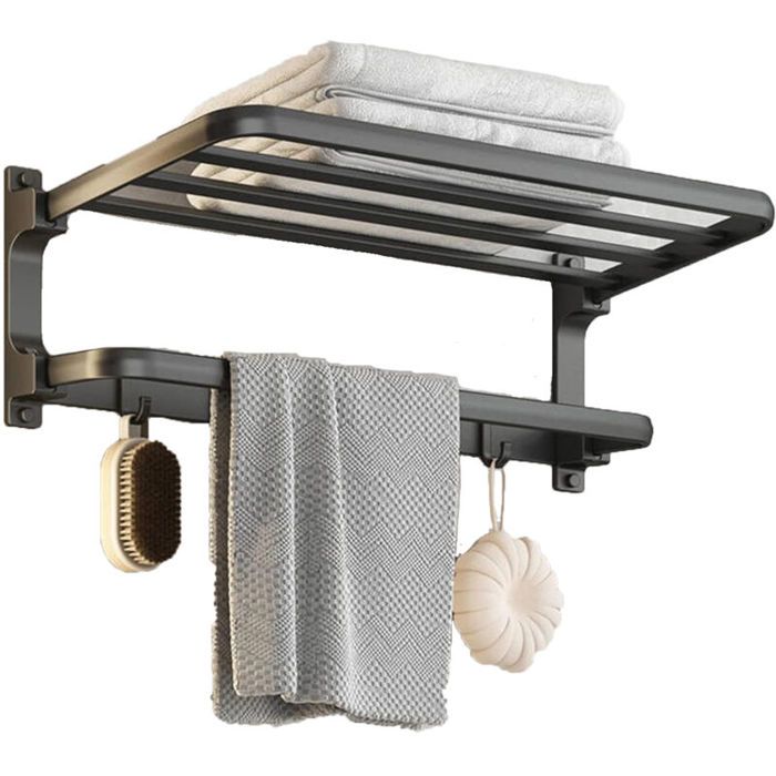 Porte-Serviettes sans perçage - Noir - Porte Serviettes de Salle de Bain - Montage Mural - avec 5 Crochets pour Serviettes de Bain
