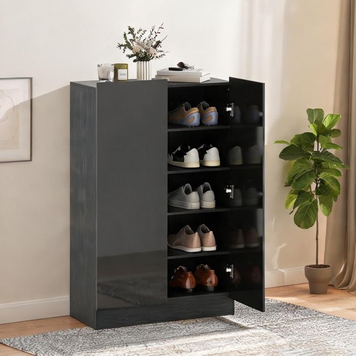 Meuble à chaussures finition laquée noire 20 paires 5 niveaux réglables 72x34 5x103 cm