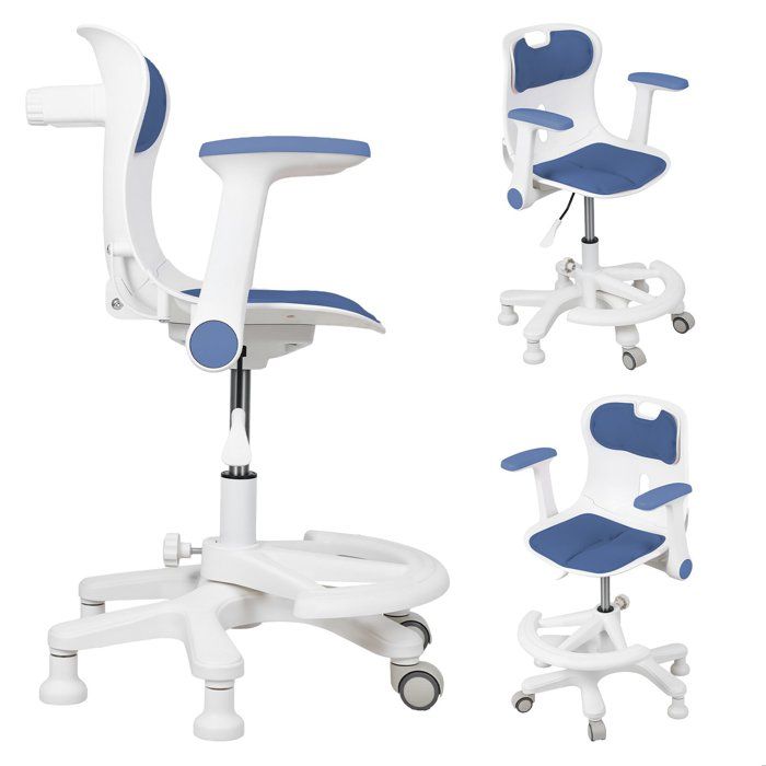 Chaise de Bureau Enfant Ergonomique Réglable en Hauteur avec Repose-Pieds et Accoudoirs Inclinables Siège Pivotant 360° Étude