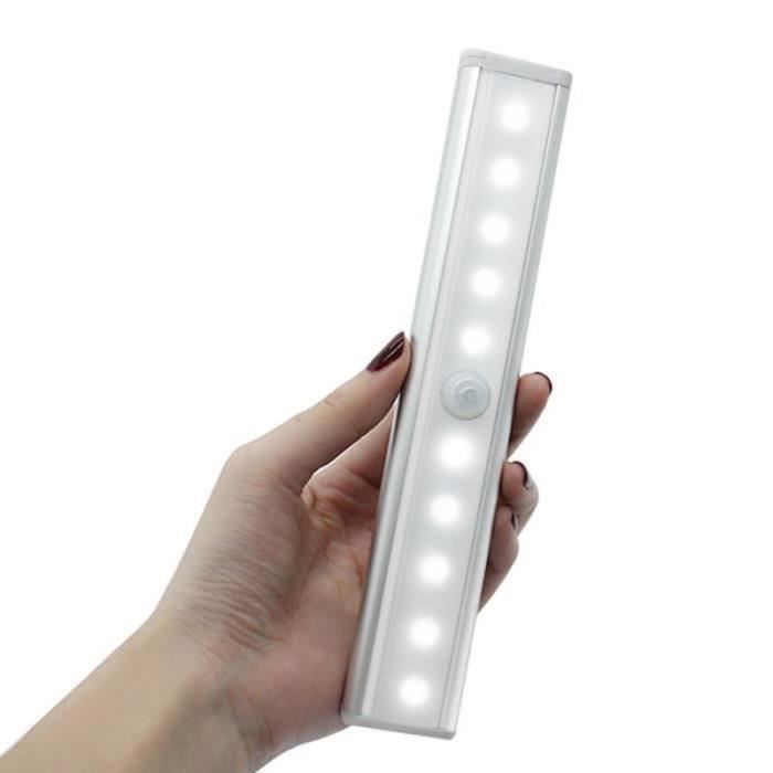 10LED Lampe de Placard Détecteur de Mouvement Lampes de Nuit LED Lampe Escalier Lampe Adhésive alimenté par piles (Sans piles)