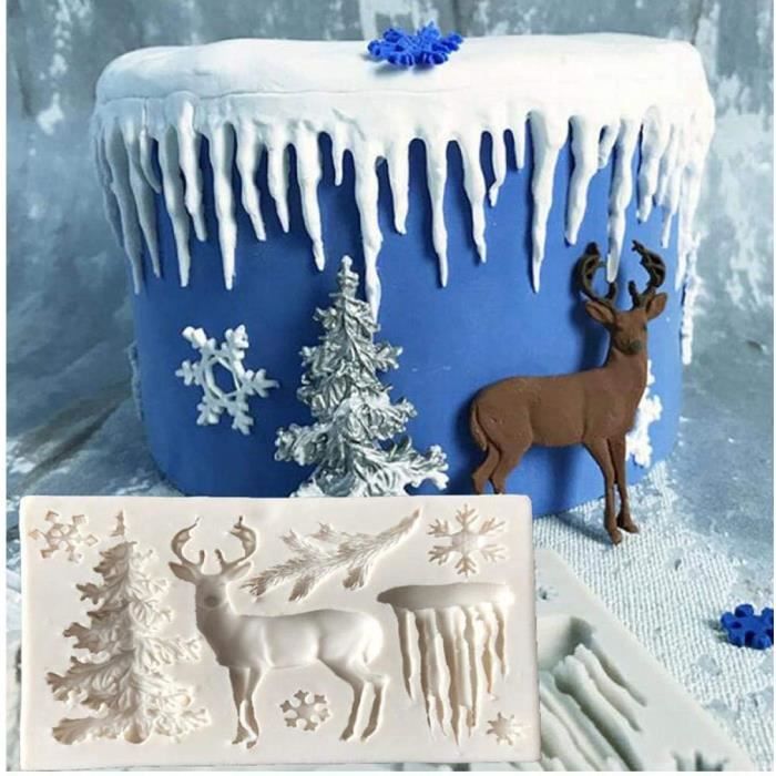 Sugarcraft Noël Moule Silicone Arbre Flocon de Neige Elk Icicle Fondant Outils de décoration de gâteau de Chocolat Moule Moule