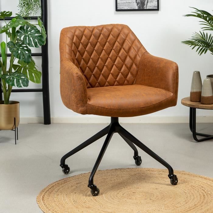 chaise de salle à manger avec roulettes - livin24 - levi - cuir écologique - marron