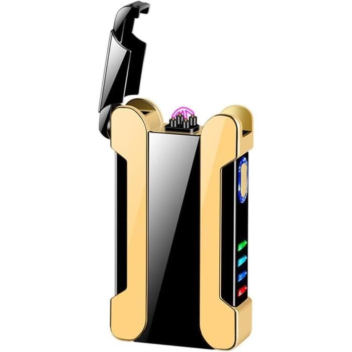 Briquet Double Arc Avec Lampe De Poche Double Plasma Rechargeable Usb Sans Flamme Étanche Et