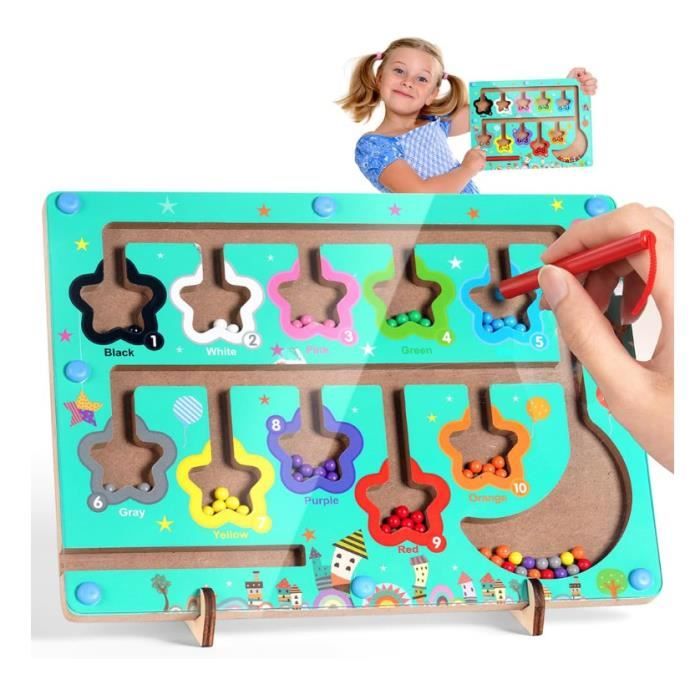Labyrinthe Magnétique En Bois Pour Enfants 2-6 Ans - Jeu éducatif Couleurs Et Comptage - Style Montessori - 5