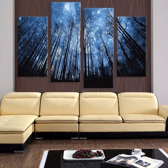 Nuit Bleu Ciel Etoiles Arbres Toile Peinture Moderne Mur Art Toile Peindre Etoile Nuit Grand Arbre Non Encadre 4 Pieces Achat Vente Objet Decoration Murale Cdiscount