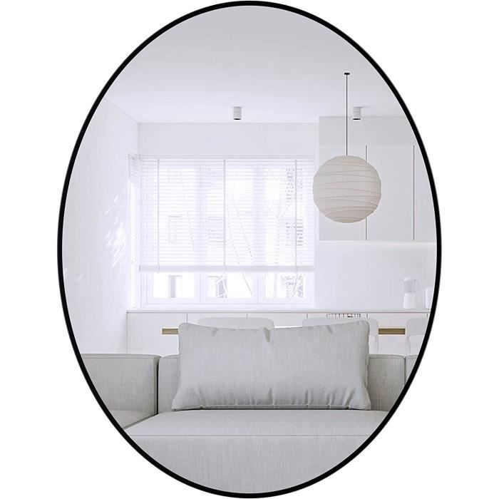 Miroir Mural Design Asymétrique [en.casa] – 62x50 Cm, Cadre MDF Noir Mat, Kit De Fixation Inclus