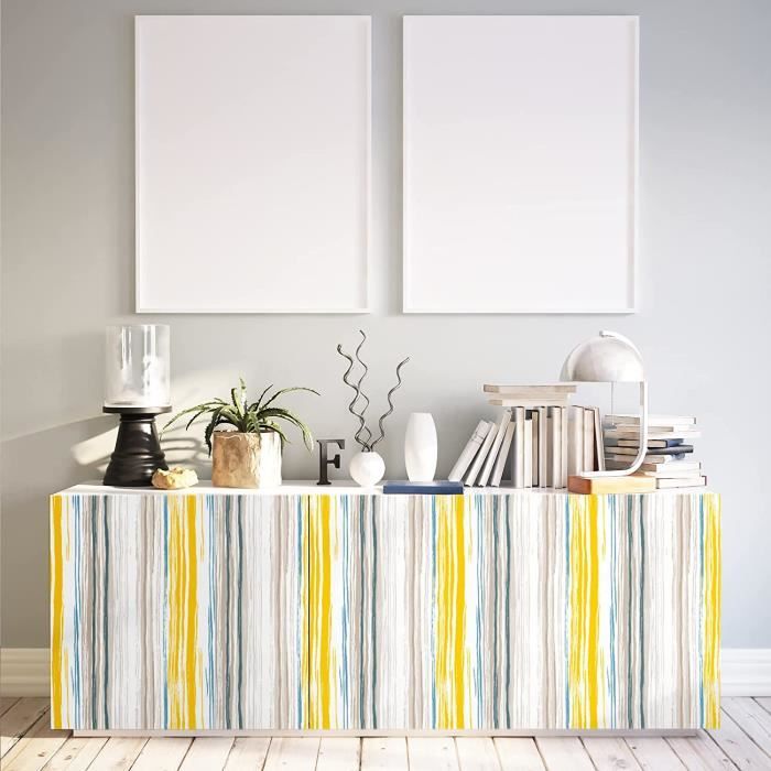 Stickers Adhésifs Meubles CHBRKET Jaune 60x300cm - Vinyle Autocollant Cuisine, Porte, Mur - Déco Rénovation