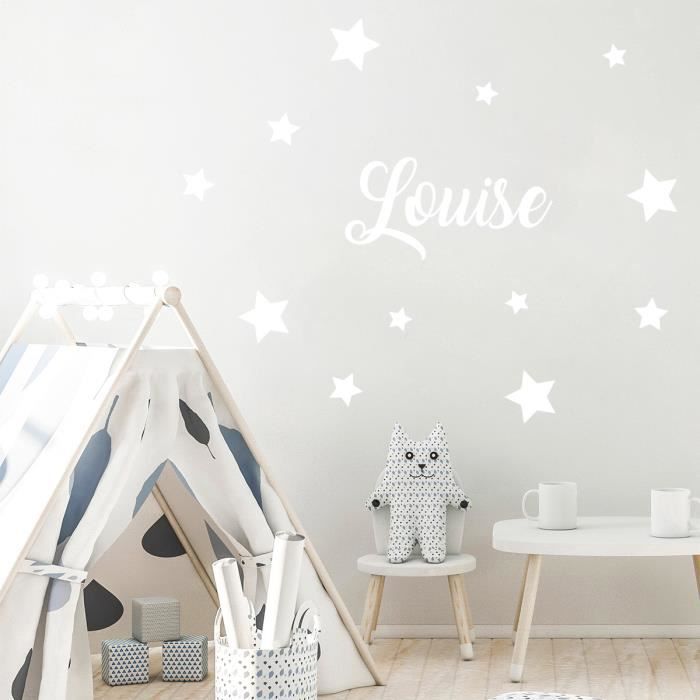 Stickers Muraux Deco Maison Chambre Enfant Bebe Stickers Prenom 12 Etoiles Blanc 410x440 Mm Cdiscount Maison