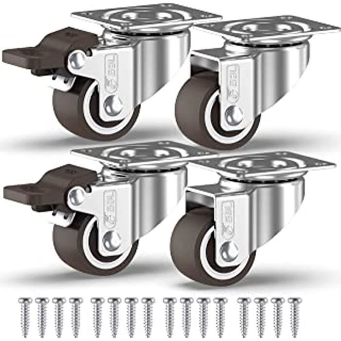 4 Petites Roulettes pour Meubles, 25mm Roulettes Pivotantes Roues Avec Frein Plaques Industrielles Transport - Bricolage 4 Petites Roulettes pour Meubles, 25mm Roulettes Pivotantes Roues Avec Frein Plaques Industrielles Transport - Bricolage