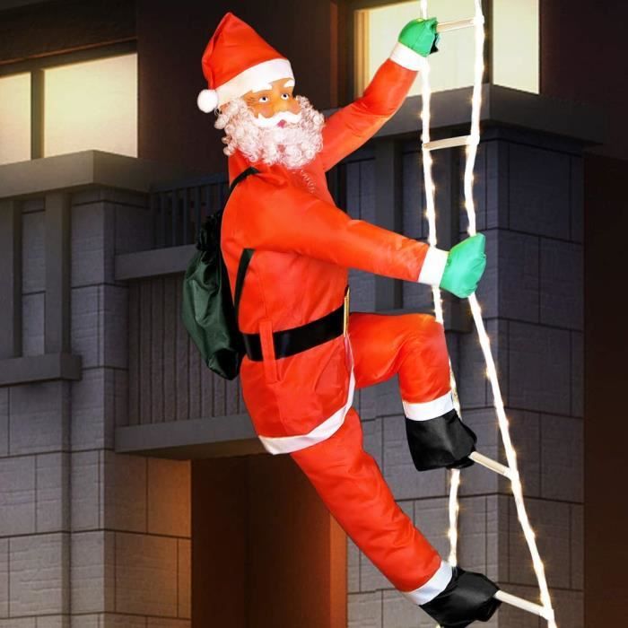 Père noël grimpeur sur échelle illuminée décoration noell Cdiscount