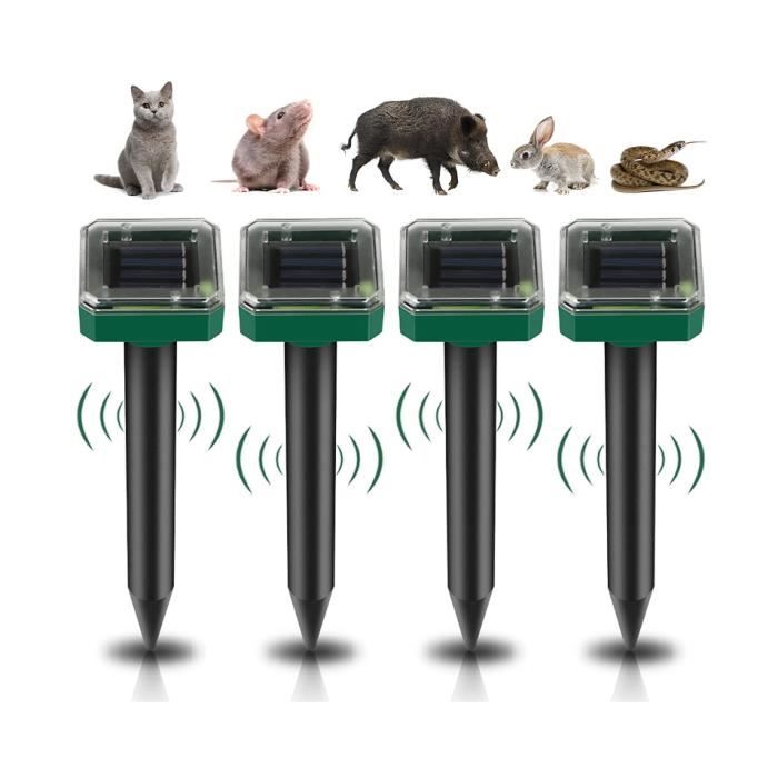 Répulsif Taupe Solaire Ultrason 4 Pièces - Anti Taupe, Souris, Serpents - IP65 Étanche Jardin
