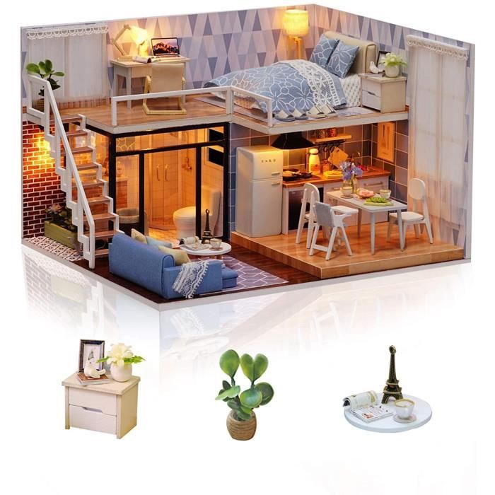 DIY Miniature Maison Maison de Poupée Bricolage Maison Miniature en Bois de  Poupée Bricolage avec un Style Architectural - Cdiscount Jeux - Jouets