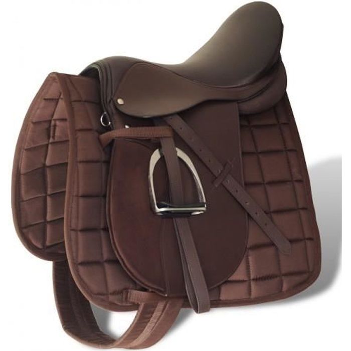 Set de selle équitation 17,5" en cuir véritable 18 cm 5 en 1 brun