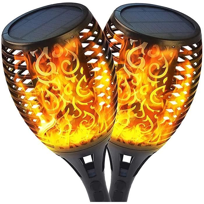 Lampe Torche Solaire - Flamme - 2 Pack - Étanche - Jardin - LED