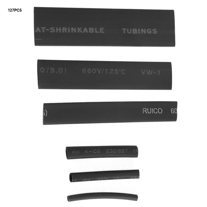 900 Gaines Thermorétractables Noires Vinabo - 12 Tailles (1-13mm) - Ratio 2:1 - Isolation Câbles