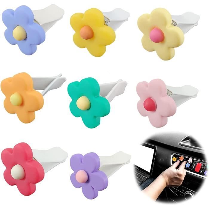 6 Clips D'aération Fleuris Pour Voiture - Diffuseur D'huiles Essentielles - Résine Durable, Blanc/rouge/rose - Installation Facile