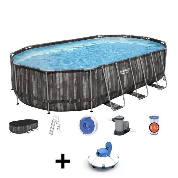 Kit Piscine hors sol tubulaire BESTWAY - Power Steel™ - 610 x 366 x 122 cm - Ovale + Robot aspirateu