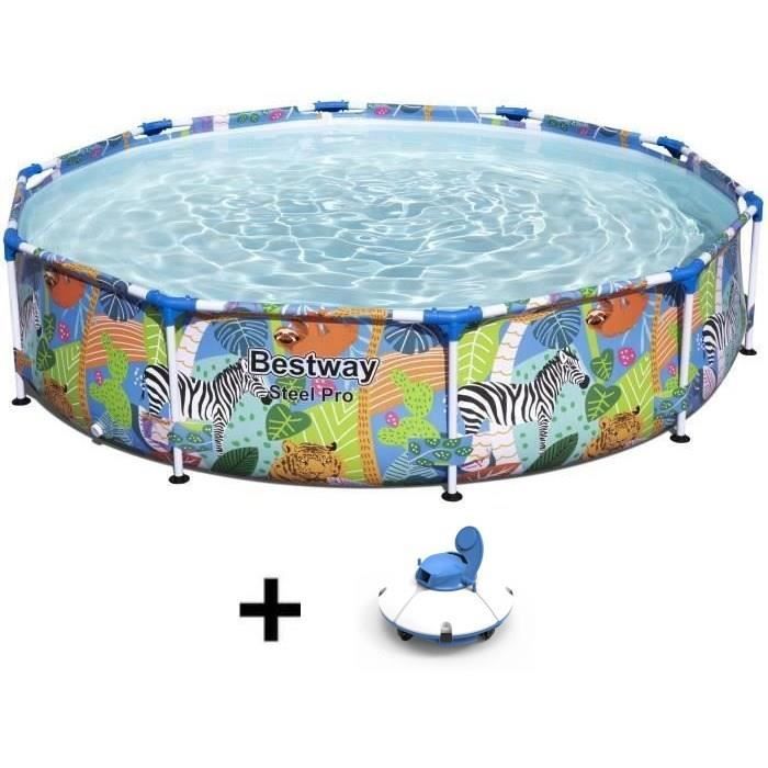 Piscine hors sol tubulaire BESTWAY - Steel Pro™ - 305 x 66 cm - Ronde + Robot aspirateur Guppy