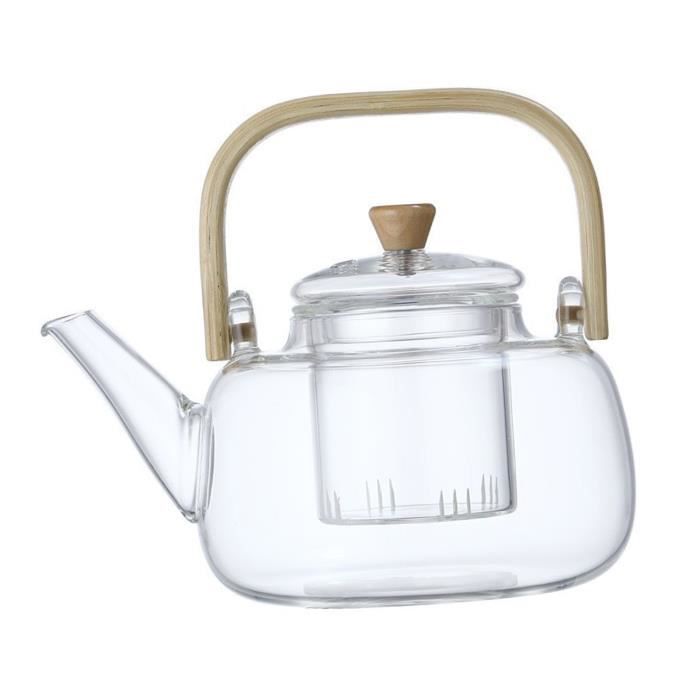 théière domestique grande théière en verre, bouilloire à thé transparente de 1000 ml avec poignée en bambou articles manche-cik74207