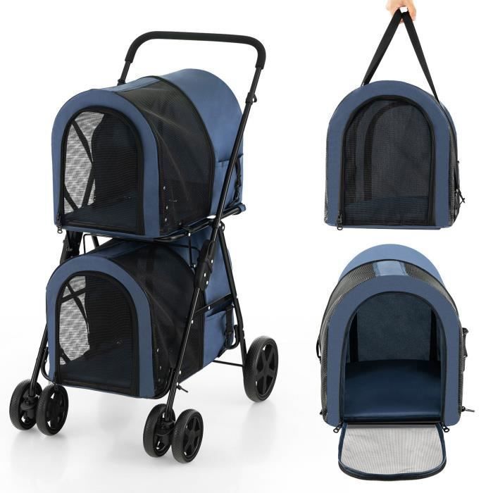 COSTWAY Poussette Buggy Pliable Chien Double Cage Détachable 4 Roues Avant  Universelles avec Porte Bidirectionnel en Tissu Oxford - Cdiscount