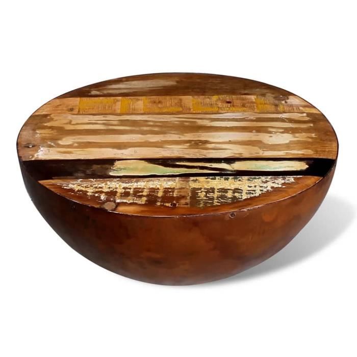 Table basse - CUQUE - CQ019 - Bois de récupération massif - Base en acier - Forme ronde