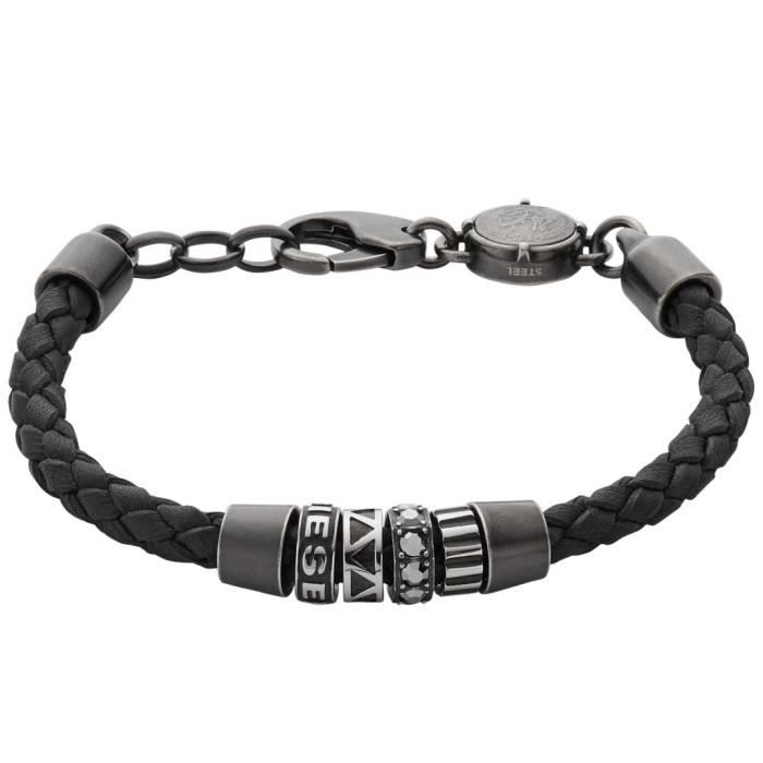 Diesel - Bracelet pour homme Diesel STACKABLES cuir noir 19,5 cm Réf 52464  - Achat / Vente bracelet - gourmette Diesel - Bracelet pour homme - Cd