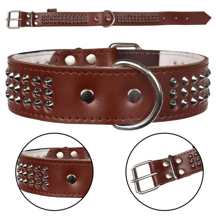 Comparer les prix de Collier pour chien - DINO - Cuir marron clouté - 40mm/46cm