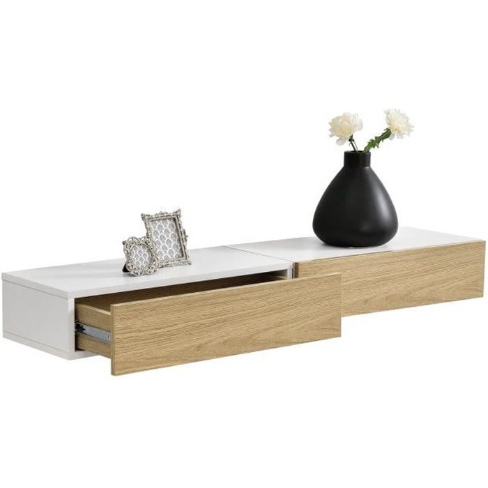 En Casa Set De 2 Etageres Murales Avec Comptoir Panneau De Particules Blanc Bois 2 X 50x24x12cm Achat Vente