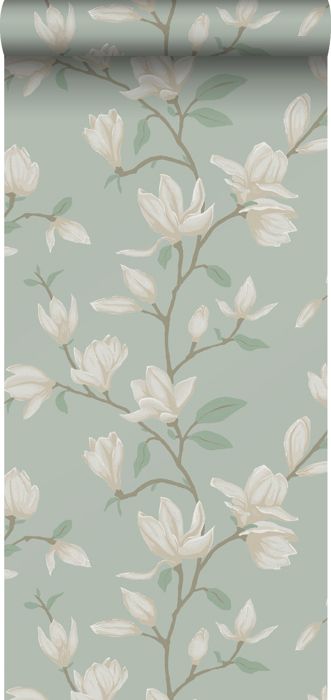 papier peint magnolia vert céladon - 0.53 x 10.05 m - 139405