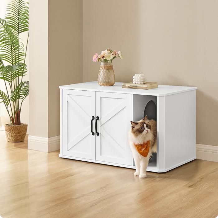 Maison de toilette - Feandrea - Bac à litière pour chat - 85 x 48,5 x 50 cm, Blanc Nuage