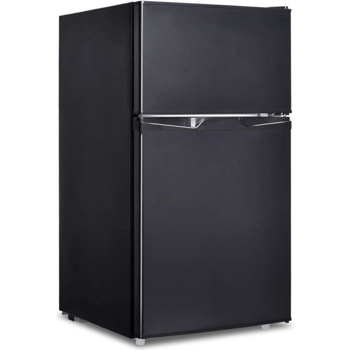 GOPLUS 95L Réfrigérateur Double Porte, Réfrigérateur 68L, Congélateur 28L, Thermostat Réglable avec LED, 45 x 48 x 85 CM, Noir