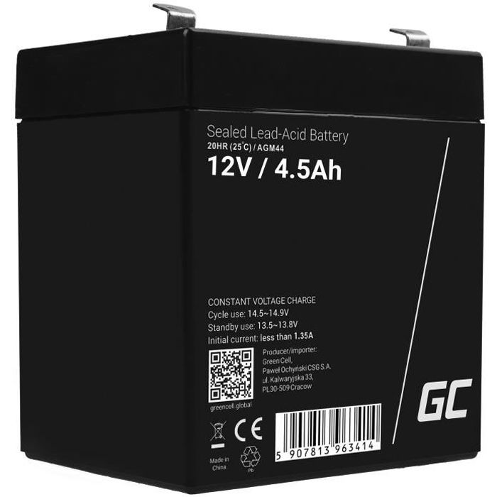 GreenCell® Rechargeable Batterie AGM 12V 4,5Ah accumulateur au Gel Plomb Cycles sans Entretien VRLA Battery étanche