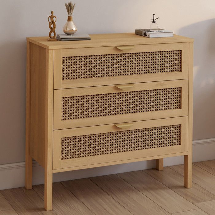 IDMARKET Commode 3 tiroirs EDHEN 80 cm cannage coloris bois IDMARKET Commode 3 tiroirs EDHEN 80 cm cannage coloris bois