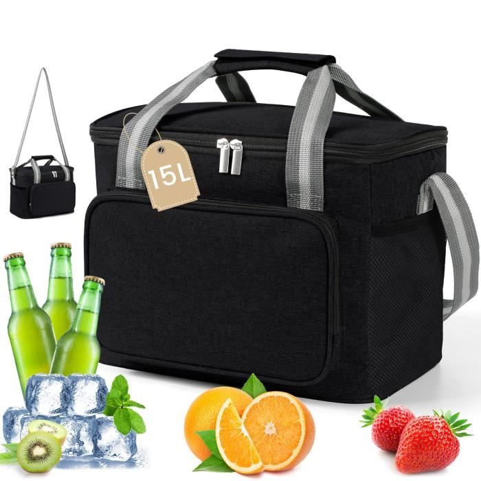 15L (24 Canette) Sac Isotherme Lunch Bag, Sac-Glacière Cooler Bag Sac de  Repas pour Déjeuner/Travail/Ecole/Plage/Pique-Nique