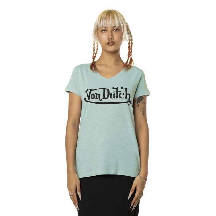 Vondutch T-shirt Femme Coton, T-shirt Femme Slub, Régular, Col V